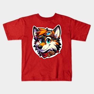 Steampunk Anthro Furry Wolf Art Kids T-Shirt